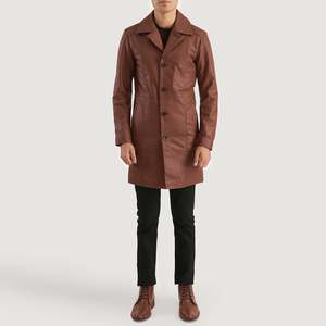 Manteau en cuir marron pour homme Don Long, style vintage, blazer à fermeture éclair, col en fausse fourrure, imprimé laine, décontracté et formel pour l'hiver - Product Image 3
