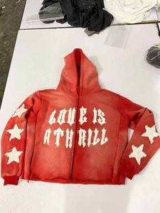 Parche bordado con LOGOTIPO personalizado, Sudadera con capucha con cremallera y lavado ácido para impresión Digital de invierno - Product Image 4