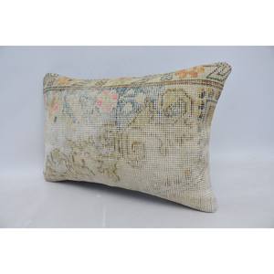 Beige Wool Kantha Patchwork Toile <b>Pillow</b> 16x24 Inch Floral Embroidered Vintage Accent <b>Pillow</b> for Sofa Decor - Product Image 4