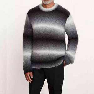 Pull en mohair pour homme avec logo personnalisé, motif jacquard flou, tricot, col rond, pull en tricot d'hiver - Product Image 1