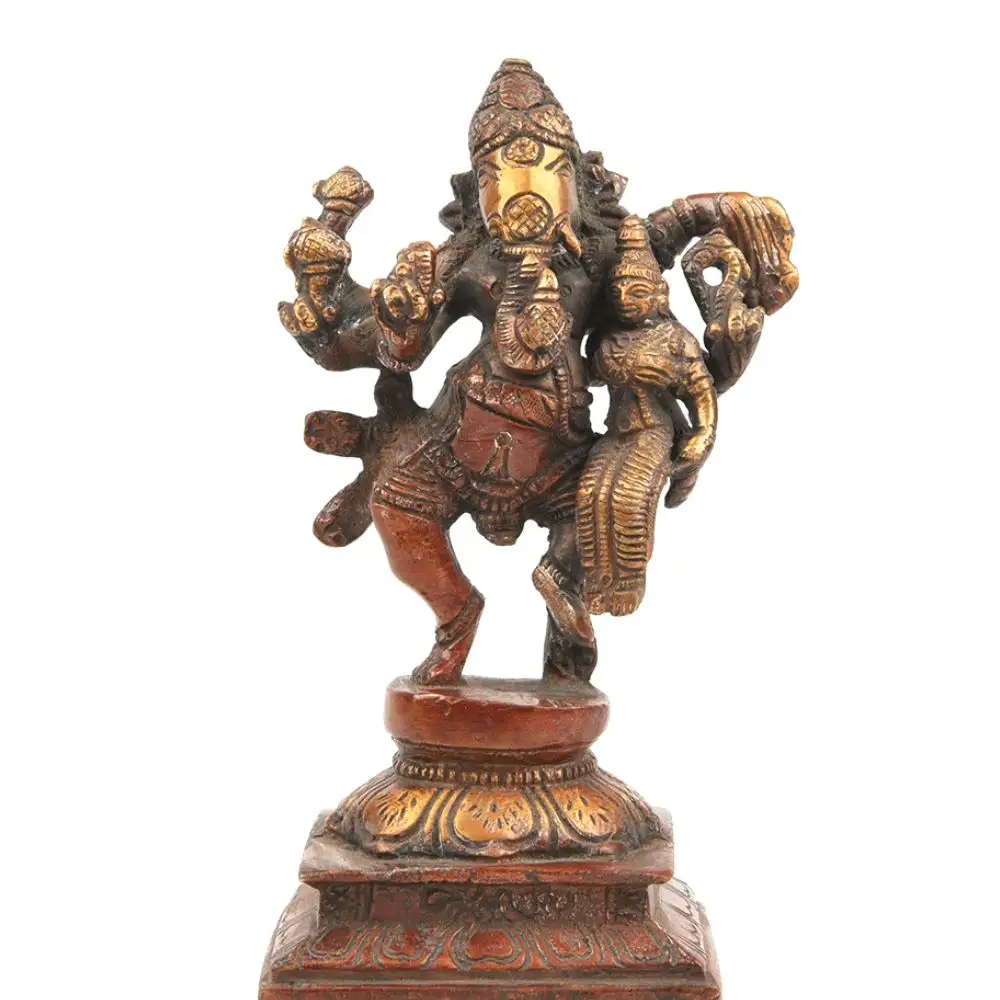 手作りのインドの真鍮アンティークブラウンガネーシュとラクシュミ彫刻置物像家の装飾ギフトアイテムサイズ: 15x7 cm SMG-329
