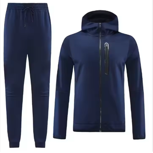 ชุดวิ่งออกกำลังกาย2ชิ้นของผู้ชายชุดวอร์มคอปกตั้งและปิดด้วยเชือกรูดโลโก้ด้านหน้าขนาดใหญ่พิเศษ - Product Image 6