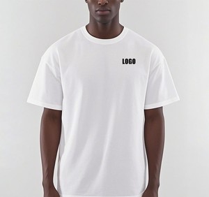 OEM personalizado gota hombro Streetwear peso pesado en blanco liso 100% algodón de gran tamaño cuello falso camiseta para hombres - Product Image 3