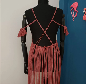 <b>Rust</b> Dress Handmade Dress Cotton Hand Woven Festival Clothing Bustier Crop <b>Top</b> Women Macrame Beach Dress - Product Image 3