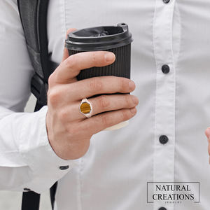 Anillo Hexagonal de Plata de Ley 925 con Incrustaciones de Ojo de Tigre Clásico para Hombre, Hecho a Mano, Regalo Único para Él, Cumpleaños, Aniversario, Boda - Product Image 3