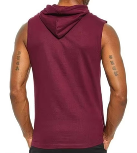 Haut de gamme pour hommes, débardeur à capuche sans manches, couleur marron, pour la salle de sport, l'entraînement, le fitness, style streetwear, haut pour hommes - Product Image 4