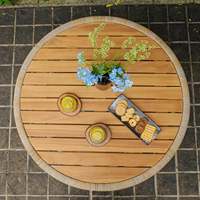 Table basse ronde moderne en teck réglable en hauteur Xiorese avec revêtement en corde pour l'extérieur, le patio, le jardin, le salon