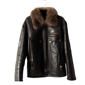 Sheepskin <b>Leather</b> <b>Jacket</b> Men Women Shearling B3 Genuine Bomber Aviator Biker Moto Coat Vest Lambskin Lined Black Brown OEM - Product Image 1