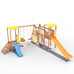 Ensemble de jeux d'extérieur en bois durable et sûr avec doubles toboggans, balançoires et murs d'escalade, conçu pour les enfants et les parcs - Product Image 1