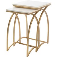 Juego de Mesas Nido Móviles de Lujo Doradas, Mesas Auxiliares Modernas de Acero Inoxidable con Tapa de Mármol Blanco para Sala de Estar y Decoración de Villas