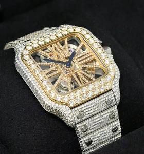 Montre Hip Hop Automatique EGL VVS D à Découpe Carrée, Entièrement Sertie, Cadran Arabe en Acier Doré et Argenté, Verre Moissanite. - Product Image 3