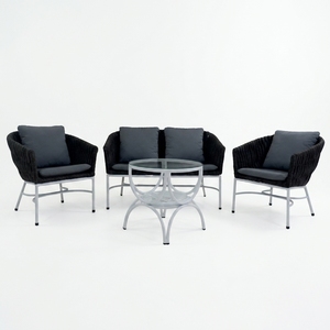 Dark <b>Grey</b> Durable Outdoor Garden Furniture <b>Set</b> White Iron Frame Woven Rope Sofa Armchairs Glass Coffee <b>Table</b> for Living Room - Product Image 1