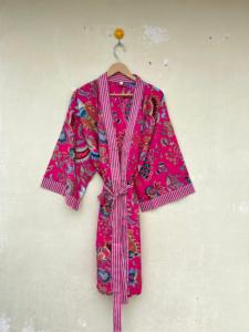 Bata de Kimono de algodón con estampado de bloques, bata de dama de honor, ropa de dormir de verano, talla única, regalo a granel para festivales, albornoz bohemio para invitados - Product Image 4