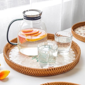 Plateau de service en rotin nacre, plateau en rotin mosaïque fabriqué au Vietnam, haute qualité avec poignée - Product Image 2