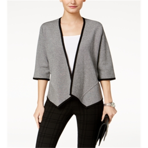 Cárdigan Pequeño para Mujer Alfani, Color Gris, con Cuello Drapeado y Decoración de Botones, Estilo Casual, Lana y Cachemira para Otoño - Product Image 1