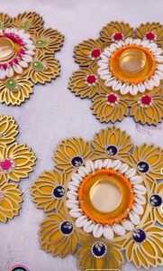 Ensemble de rangolis en coquillages de vache assortis avec un porte-bougie classique durable pour les événements de mariage, décoration de centre de table - Product Image 4