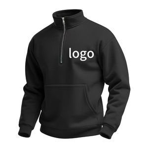 Sweat-shirt décontracté à demi-fermeture éclair avec col montant et manches longues 100% polyester teint uni Design solide - Product Image 1