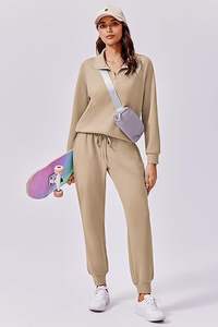 Romeo Industry 2025 Otoño Conjunto de chándal de 2 piezas para mujer Joggers de manga larga Sudadera con media cremallera Trajes a juego para viajes - Product Image 4