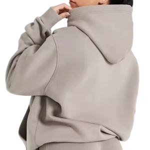 Nueva llegada OEM 100% algodón tejido de manga larga Mujer pulóver de gran tamaño con capucha invierno Color sólido tamaño personalizado logotipo frontal - Product Image 5