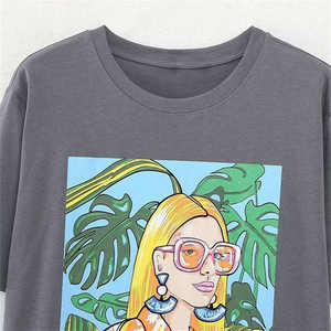 Camiseta de manga corta informal de moda para mujer Hermosa Vintage Mismo estilo Logotipo digital de punto suelto puro - Product Image 2