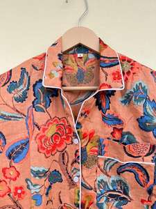 Traje de noche de algodón 100% hecho a mano indio, elegante estampado Floral, ropa de dormir informal exclusiva para ella, ODM de lujo para Otoño Invierno - Product Image 5