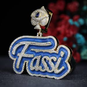 Pendentif personnalisé en moissanite taille brillant rond, double couche, émail bleu, avec anneau pour homme et femme par Phoenix Enterprise - Product Image 4