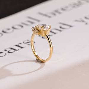 Bague en or massif 14K en forme de poire cultivée en laboratoire, promesse de fiançailles classique, cadeau d'anniversaire, bijoux fins, fêtes en argent - Product Image 2