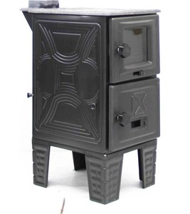 Estufa de Leña de Hierro Fundido Dorello Negra Independiente con Placa de Cocción Superior y Cajón para Cenizas, Compacta para Villa - Product Image 2