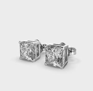 Boucles d'oreilles solitaires en diamant de laboratoire taille princesse, plaquées rhodium en or blanc/rose/jaune 18 carats, sertissage griffe, cadeau - Product Image 6