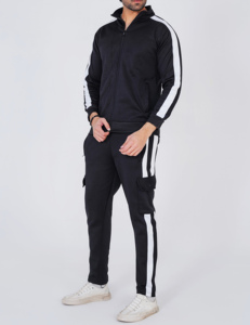 Nouveauté 100% coton à capuche avec bande latérale unie Logo imprimé à l'écran Streetwear confortable Hip Hop Hiver 2 pièces - Product Image 1