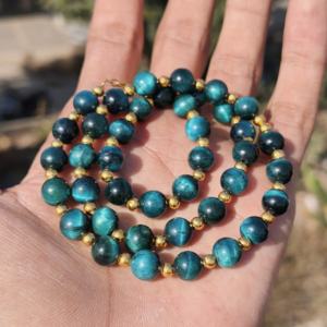 Collar de Cuentas de Ojo de Tigre Azul de 8 mm, Collar Redondo de Ojo de Tigre Natural, Joyería de Piedras Preciosas Minimalista Hecha a Mano, Regalo - Product Image 2