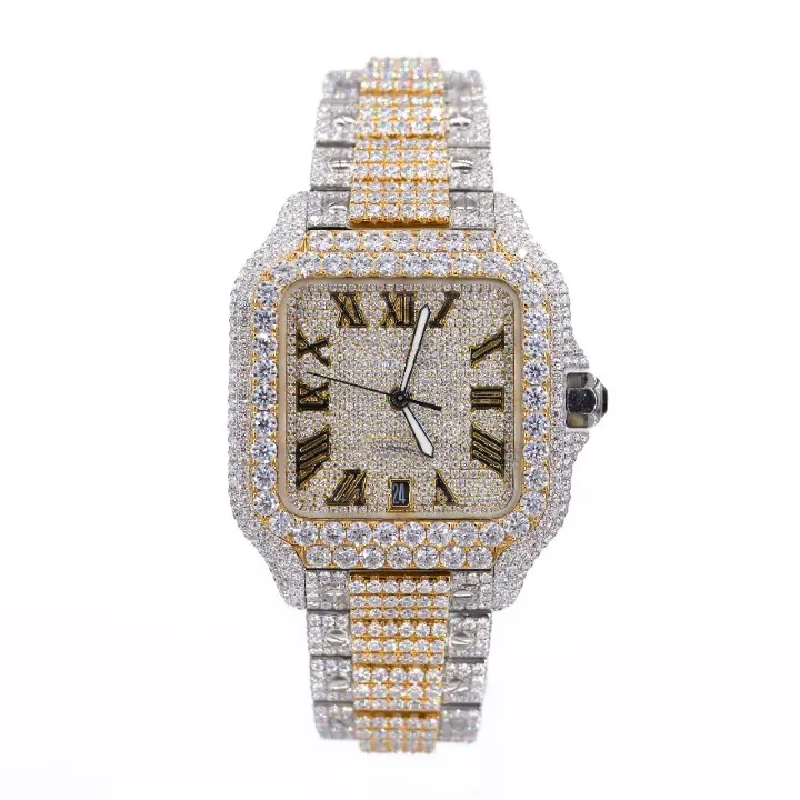 Relógio VVS Moissanite, relógio personalizado hip hop com traço de moissanite, com mostrador de aço inoxidável e diamantes, presente para ela