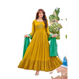 El último diseñador de Fab Zone, vestido Anarkali con estampado Jacquard de viscosa y rayón pesado, Sari tradicional con estilo Salwar Kameez - Product Image 1
