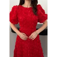 Robe rouge à motif de roses pour femme Elisa Fashion - Rouge