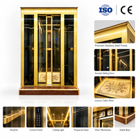 Ascenseur Domestique de Luxe Doré, Kit d'Ascenseur Domestique Certifié CE ISO, Ascenseur Panoramique en Verre à 360° pour Villa, 2-6 Étages