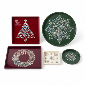 Ensemble de plateaux en laque Viettimecraft, design floral de Noël, plateaux de service décoratifs, cadeau de fête, durable - Product Image 1