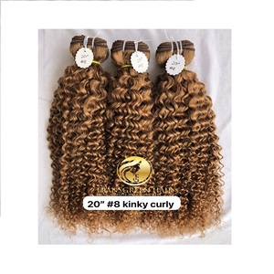 Export Raw Indian Temple Virgin 20'' Colour #8 Kinky <b>Curly</b> Bundles Hair <b>Extension</b> Single Drawn Cuticle Aligned Wholesales Vendor - Product Image 1