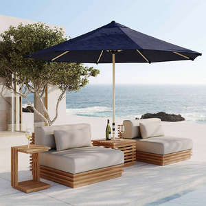 Modern Appearance Batten Natural Teak 7-Piece L-Shaped Outdoor Sectional Sofa with <b>Oat</b> Cushions - Product Image 4