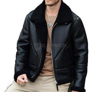 Servicios OEM 2024 Chaqueta de piel de oveja con logotipo personalizado para hombre Estilo de calle de cuello alto de alta calidad para uso en invierno - Product Image 1