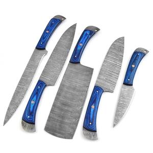 Ensemble de couteaux de chef en acier Damas à cinq pièces Nordic Forge, manches en bois Pakka, fabrication artisanale OEM, couteaux de cuisine à lame pleine - Product Image 4