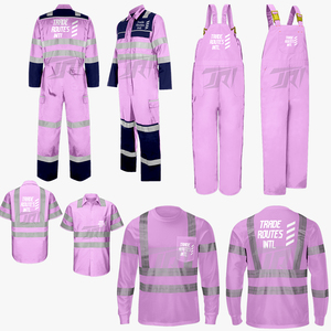 B2B Wholesale Pink Workwear Set Hi Vis Industrial Use <b>Overall</b> with Bib Button Shirt Crew Necks Custom Logos Waterproof Fabrics - Product Image 1