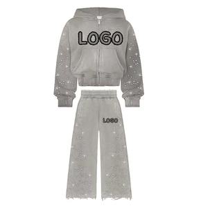 Chándales de felpa francesa de gran tamaño de invierno para hombre, conjunto de chándal transpirable Unisex de algodón polar pesado con logotipo personalizado - Product Image 4