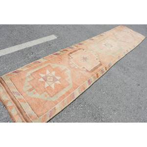 Tapis turc vintage grande surface 28 'X 128' Orange vert Style bohème laine matériel classique Rectangle Latex pour décor de chevet - Product Image 2