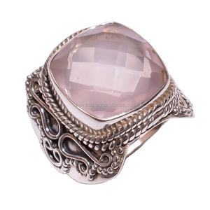 แหวนเงิน925ควอตซ์ธรรมชาติทำด้วยมือเครื่องประดับอินเดียสไตล์คลาสสิกสำหรับงานแต่งงานและงานเลี้ยง - Product Image 1