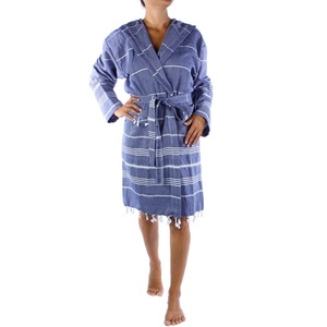 Peignoir turc unisexe décontracté de luxe en tissu Pestemal 100% coton à capuche, motif rayé, grande taille, élégant, séchage rapide, respirant - Product Image 6
