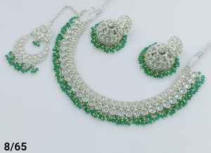 Última joyería india, Motipearl Chapado en plata tradicional con pendiente Jumkha y conjunto de collar combinado Maagtika para mujer - Product Image 4