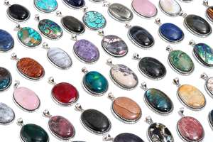 Lote de colgantes de plata alemana de forma ovalada natural-25 piezas-Colgante grueso Chapado en plata de ley 925 al por mayor-Colgantes a granel - Product Image 2