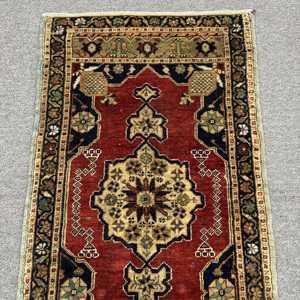Turkish Rug, Small 1.7x3.2 ft Vintage Rug, <b>Red</b> Blue Plants & trees <b>Wool</b> Rug - Product Image 5