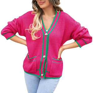 2025 <b>Pink</b> Sweater With Custom Colours & Embroidered Knit Cardigan Sweater For Casual Sorority fraternity College Varsity Sweater - Product Image 2