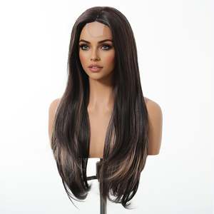 DWY Frontal Lace Layered Mixed <b>Brown</b> <b>Wig</b> Natural Synthetic with Transparent Lace Color Mixed <b>Brown</b> - Product Image 5